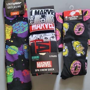 Mens Character Sock Bundle Rick and Morty, Marvel + Simpson's.